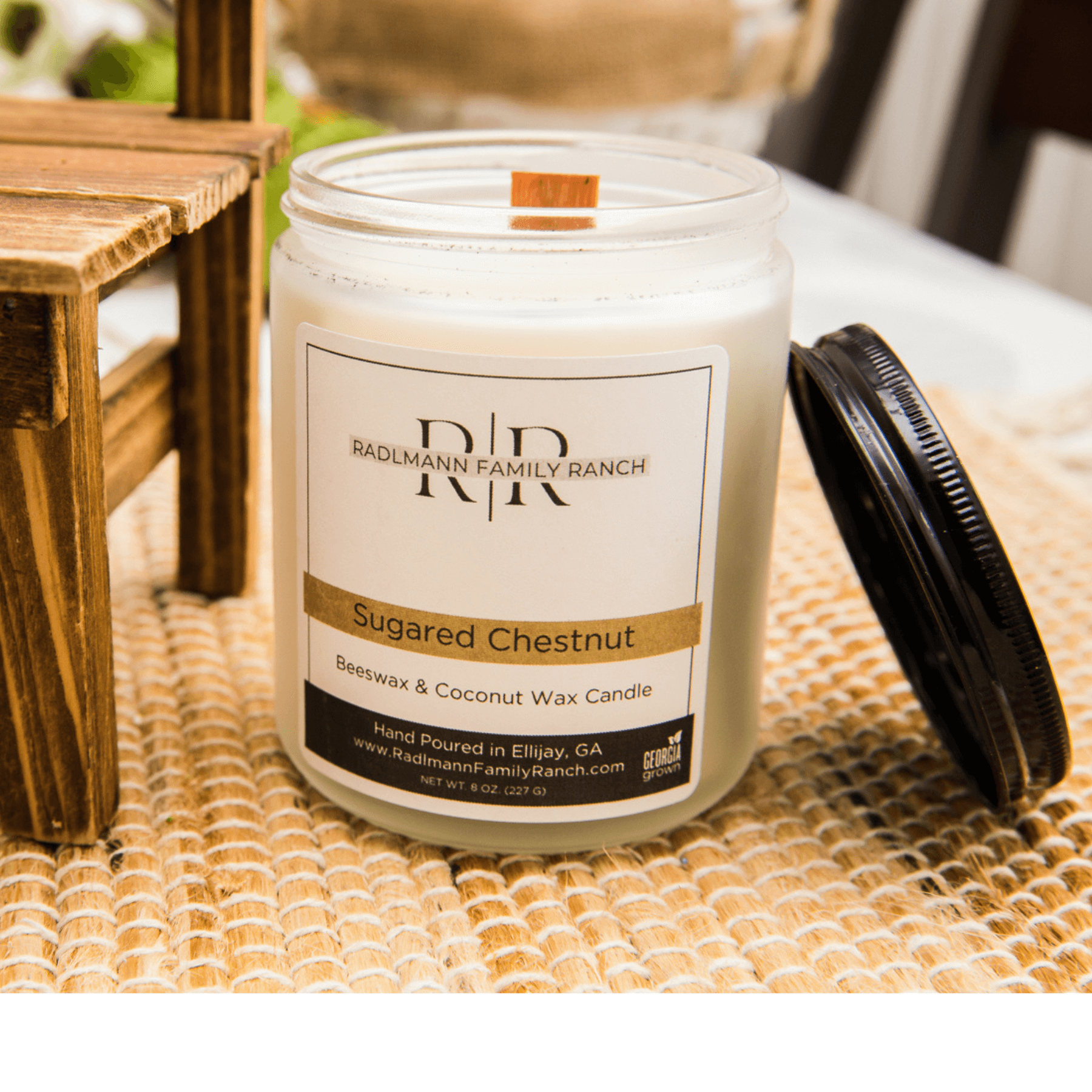 Sugared chestnut | Coconut Beeswax Candle with Wooden Wick | 8 oz