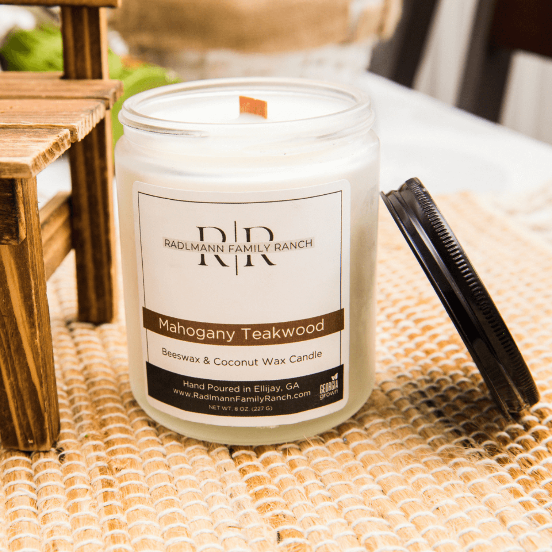 Mahogany Teakwood | Coconut Beeswax Candle with Wooden Wick | 8 oz