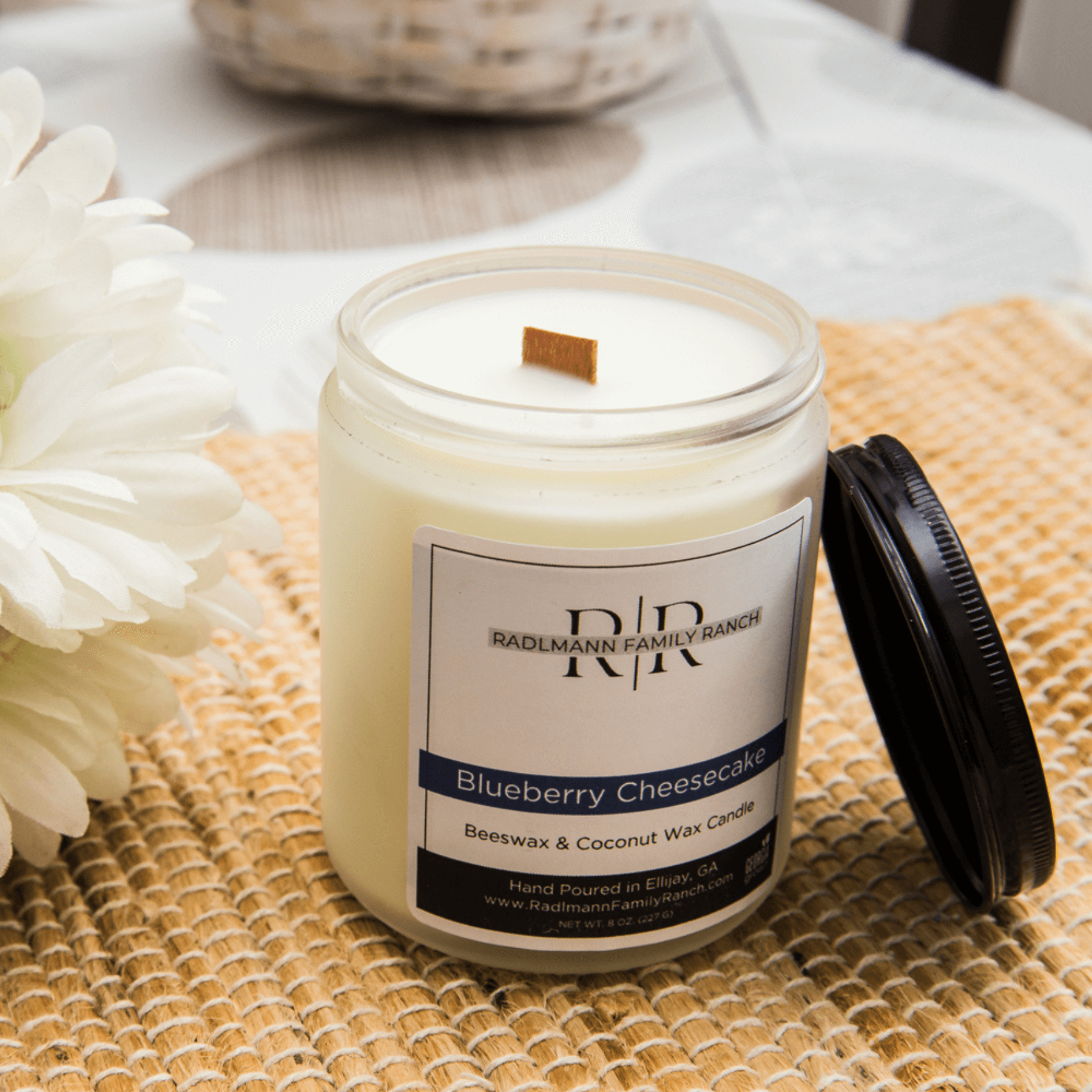 Blueberry Cheesecake | Coconut Beeswax Candle with Wooden Wick | 8 oz