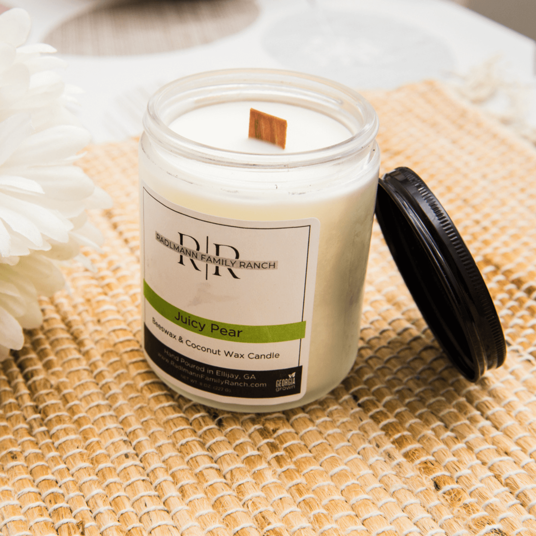 Juicy Pear | Coconut Beeswax Candle with Wooden Wick | 8 oz