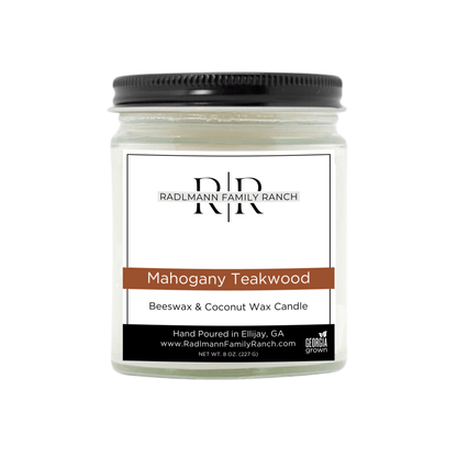 Mahogany Teakwood | Coconut Beeswax Candle with Wooden Wick | 8 oz