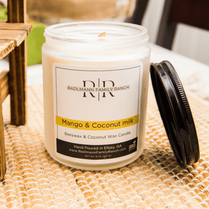Mango &amp; Coconut milk | Coconut Beeswax Candle with Wooden Wick | 8 oz