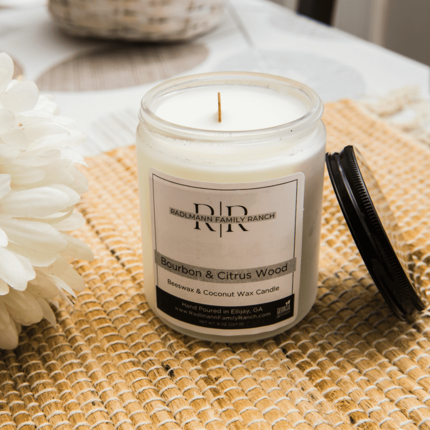 Bourbon &amp; Citrus Wood | Coconut Beeswax Candle with Wooden Wick | 8 oz