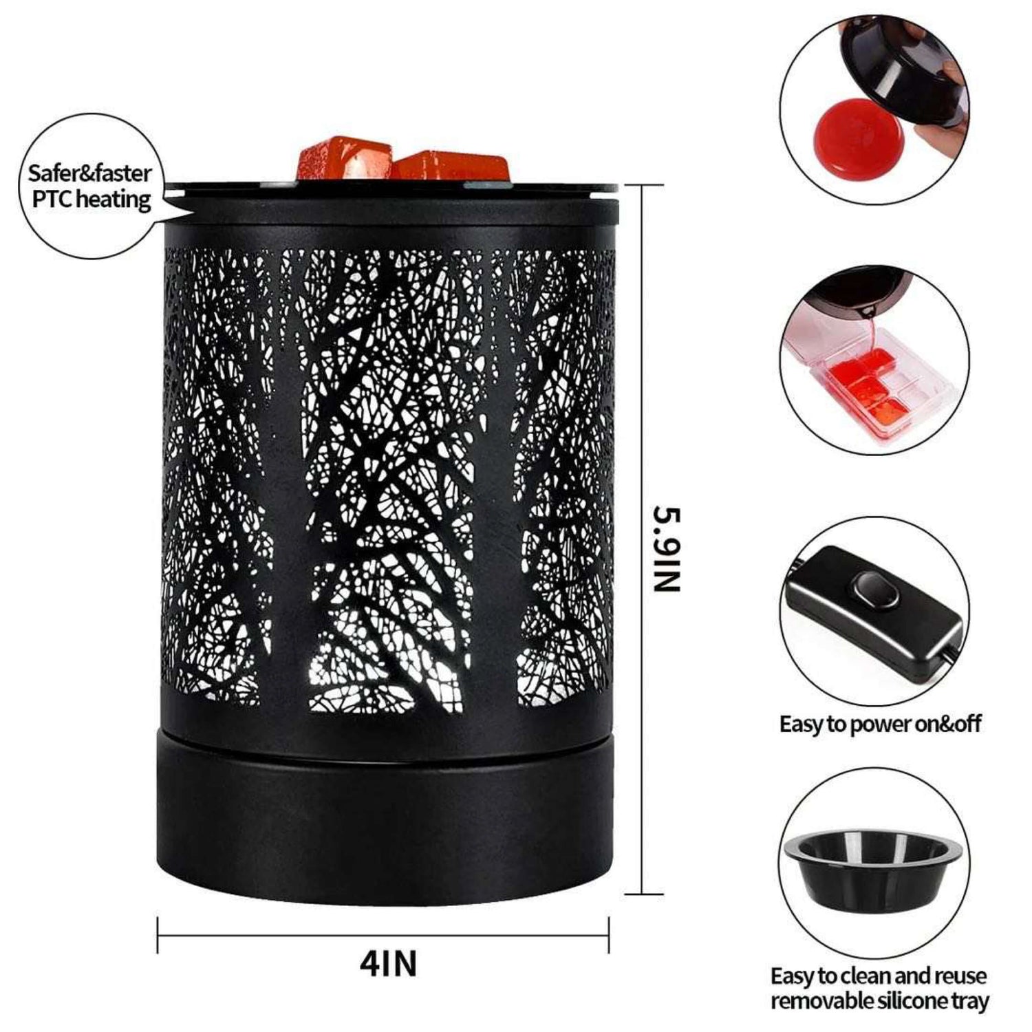 Wax Melts Warmer with LED Light &amp; Silicone Tray